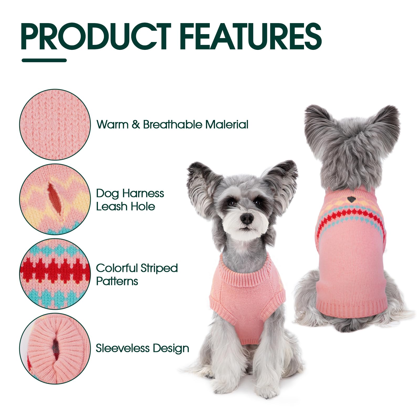 Kuoser sudadera para perro rosa XS, agujero para correa para paseos seguros