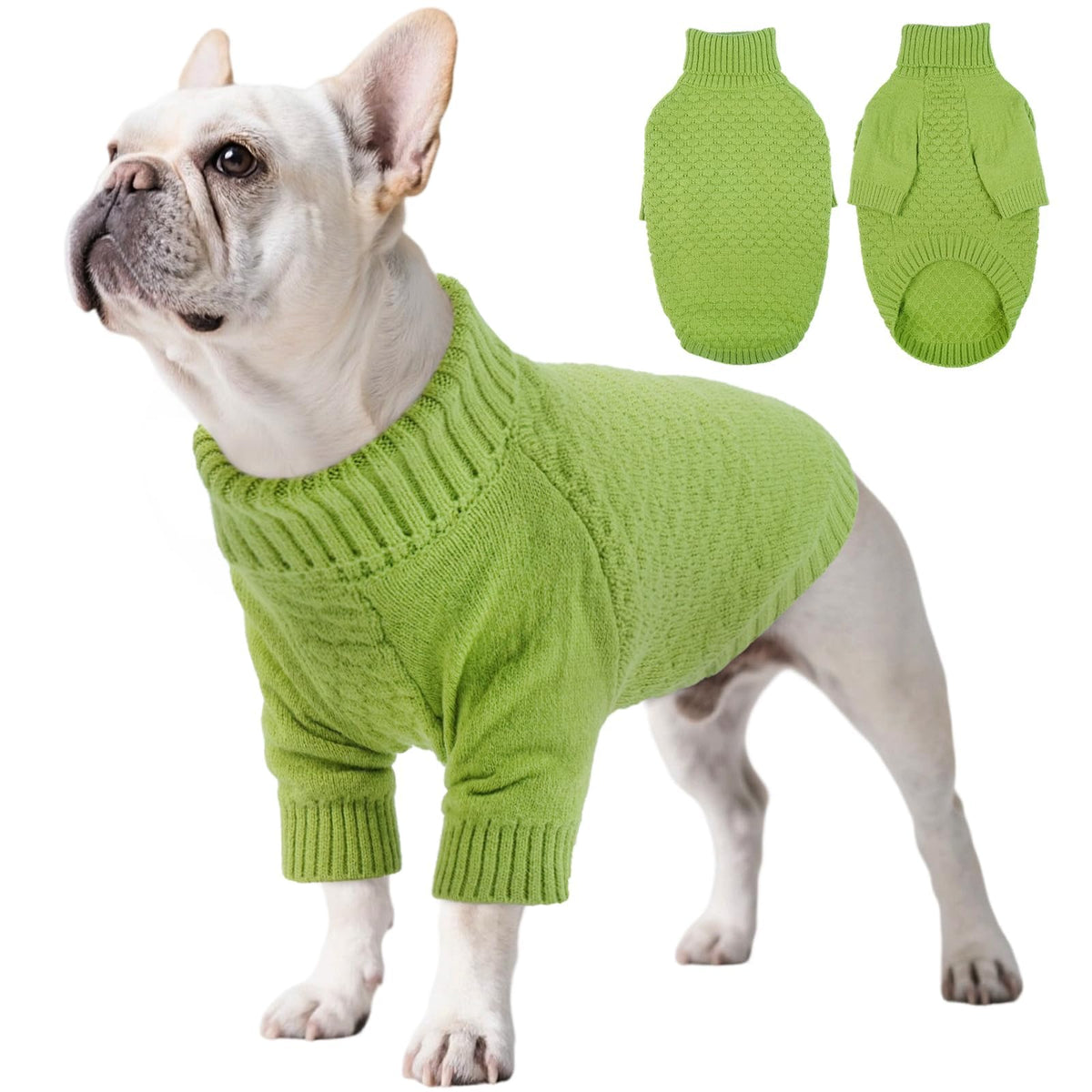 Kuoser suéter para perro grande con cuello alto verde, abriga en invierno.