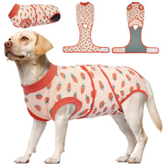 Kuoser suit de recuperación para perro rosa frontal: cómodo para comer y moverse