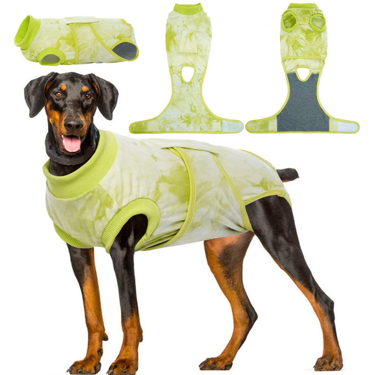 Kuoser traje de recuperacion para perros, proteccion de herida con estampado verde