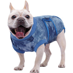 Kuoser traje de recuperación para perro, vista frontal, promueve comodidad posoperatoria.