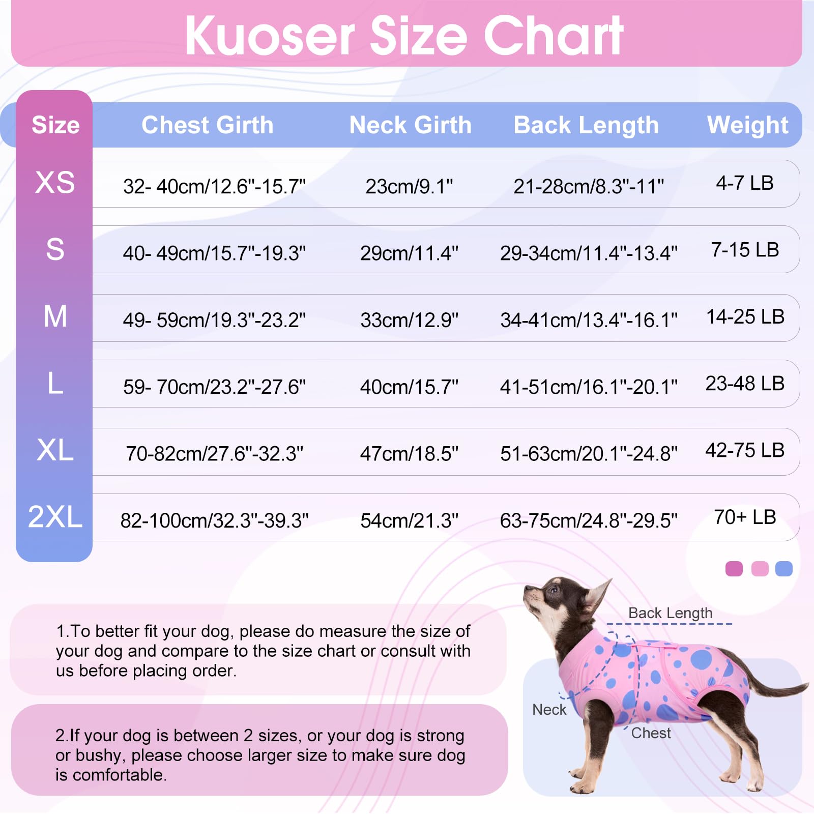 Traje Kuoser para recuperación: rosa con lunares, cómodo y transpirable