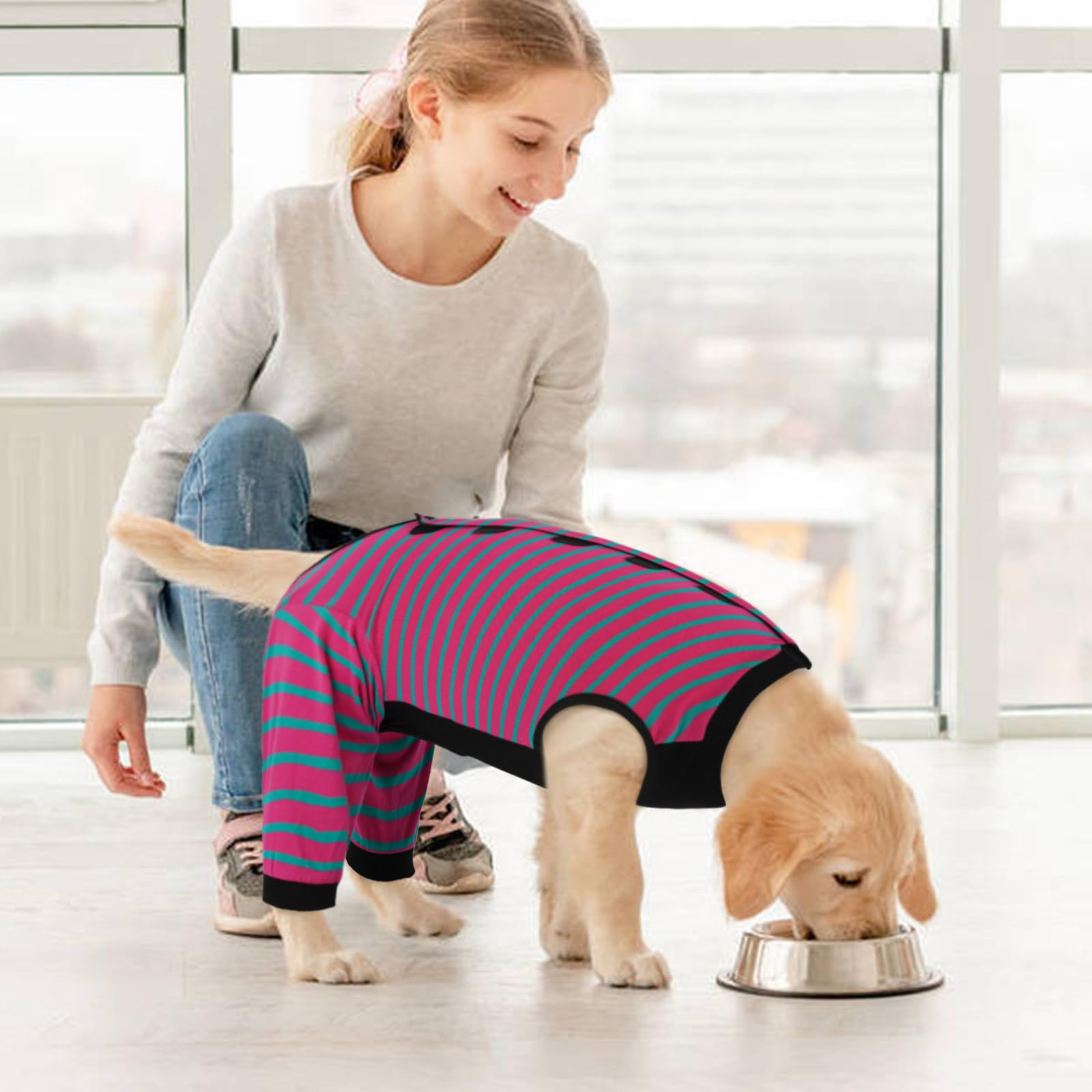 Kuoser traje rosa para perros, enfoque suave para la recuperación diaria.