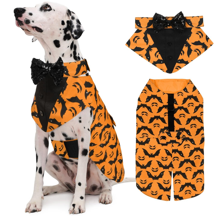 Traje tuxedo Kuoser con bandana naranja, ideal para días de disfraces