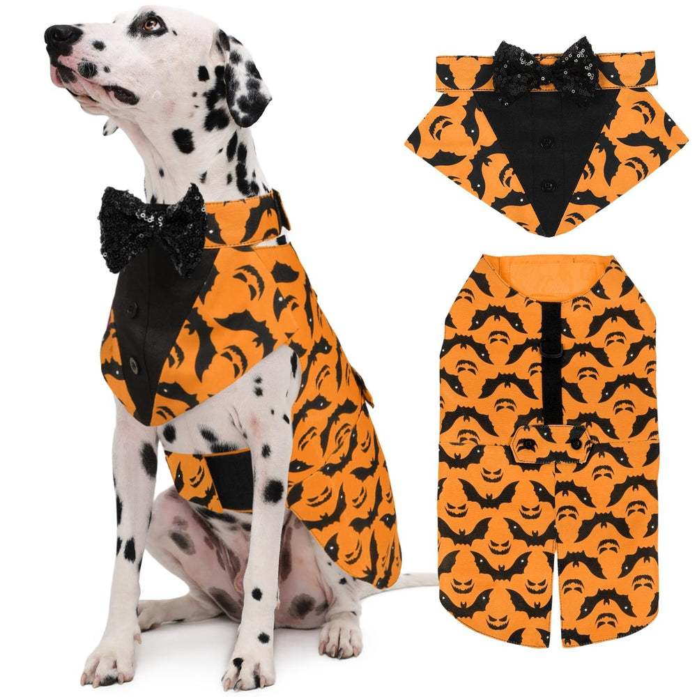 Traje tuxedo Kuoser con bandana naranja, ideal para días de disfraces