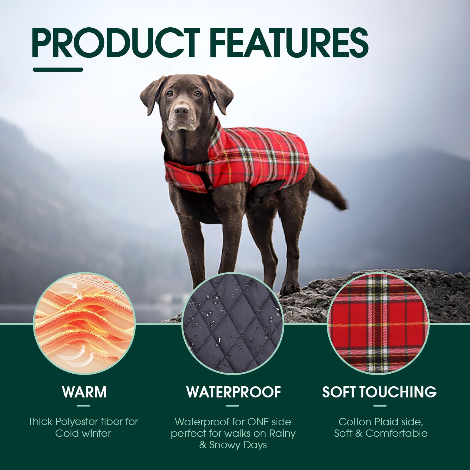 Kuoser abrigo de perro, ajuste sencillo con velcro para comodidad.