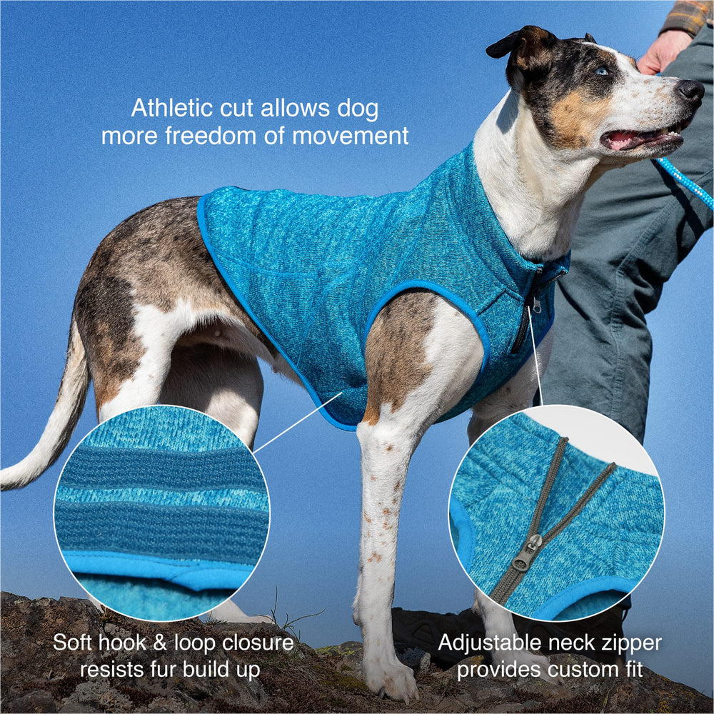 Kurgo K9 Core Sweater, abertura de cuello con cremallera, ajuste cómodo para tallas variadas.