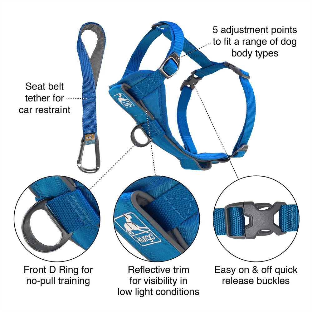 Kurgo Tru-Fit Arnés: pechera acolchada que reduce presión durante paseos.