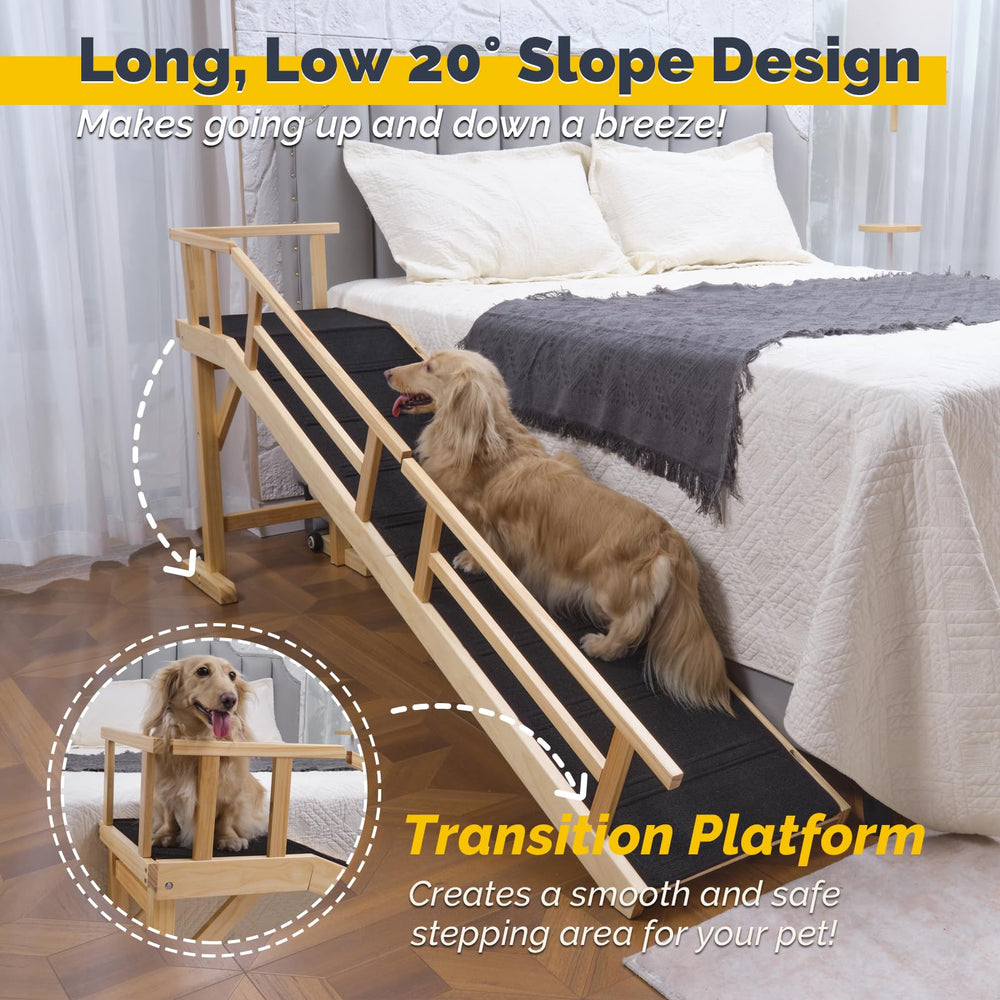 Rampa de madera KUVETO con plataforma superior amplia para transiciones suaves.