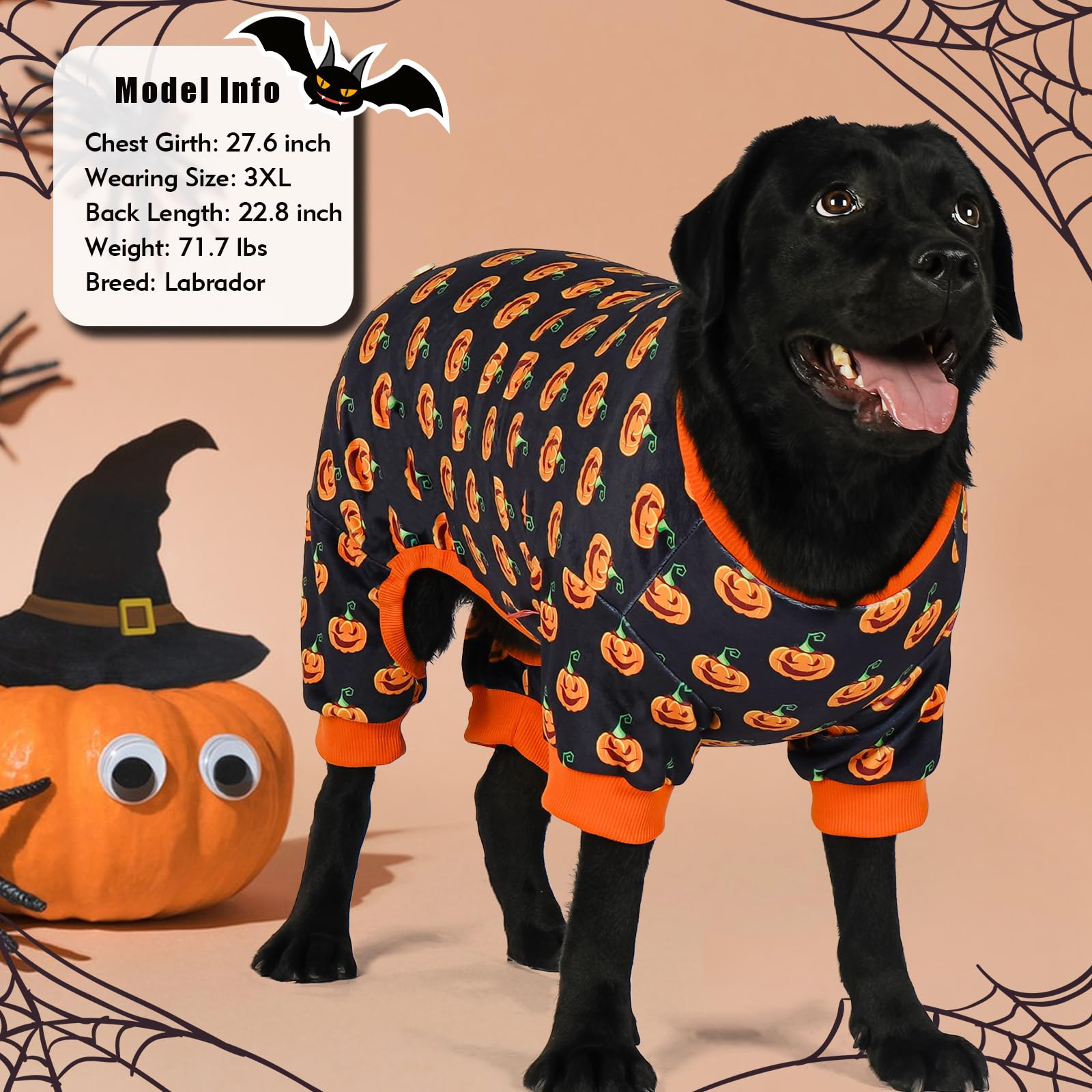 Pijama KYEESE para perro, espalda con calabaza, diseño elegante para días fríos.