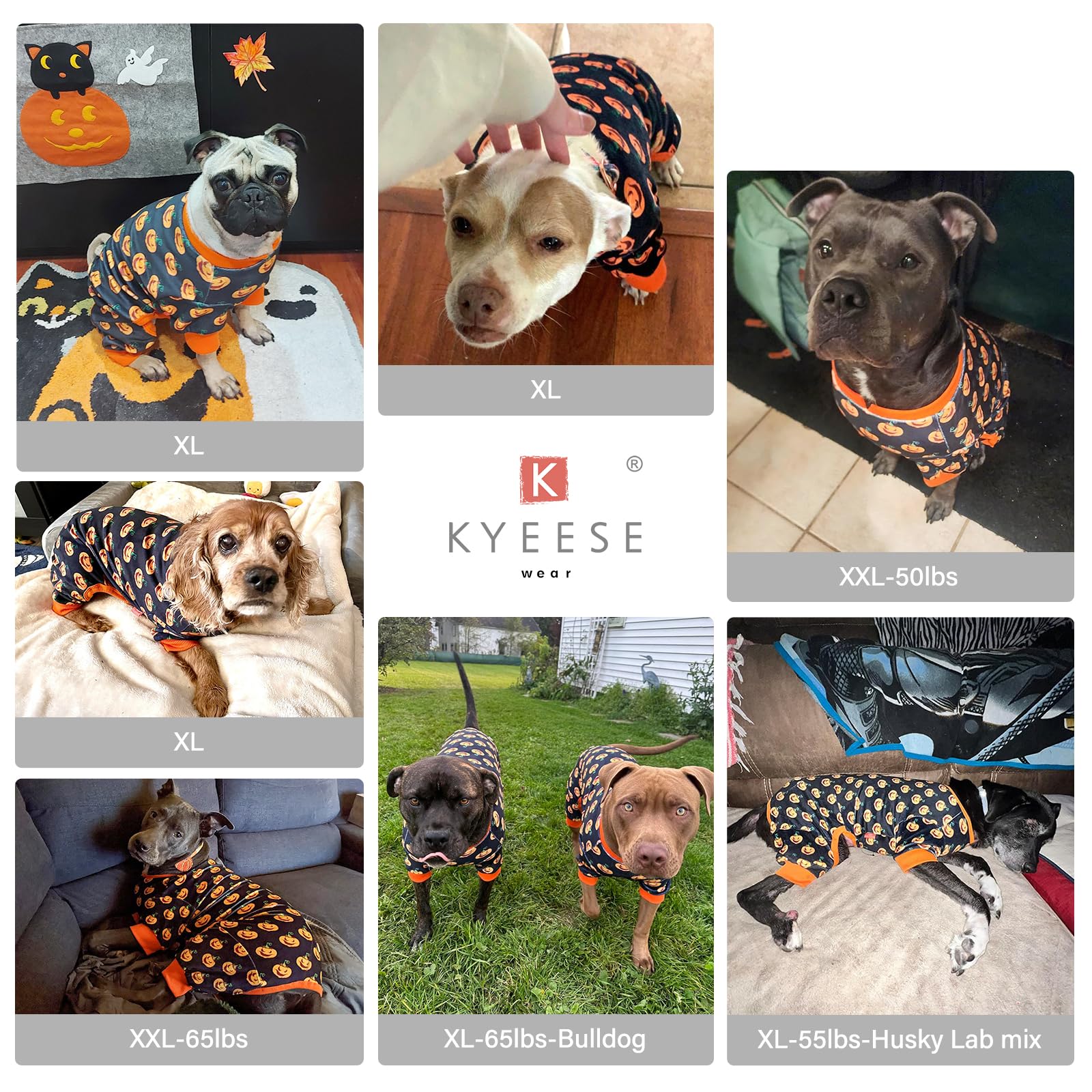 Pijama KYEESE para perros Halloween calabaza, cierre fácil y seguro.