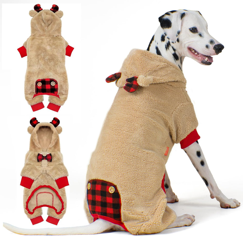 KYEESE Pijama para perros Navidad con capucha reno, cálido para fotos festivas