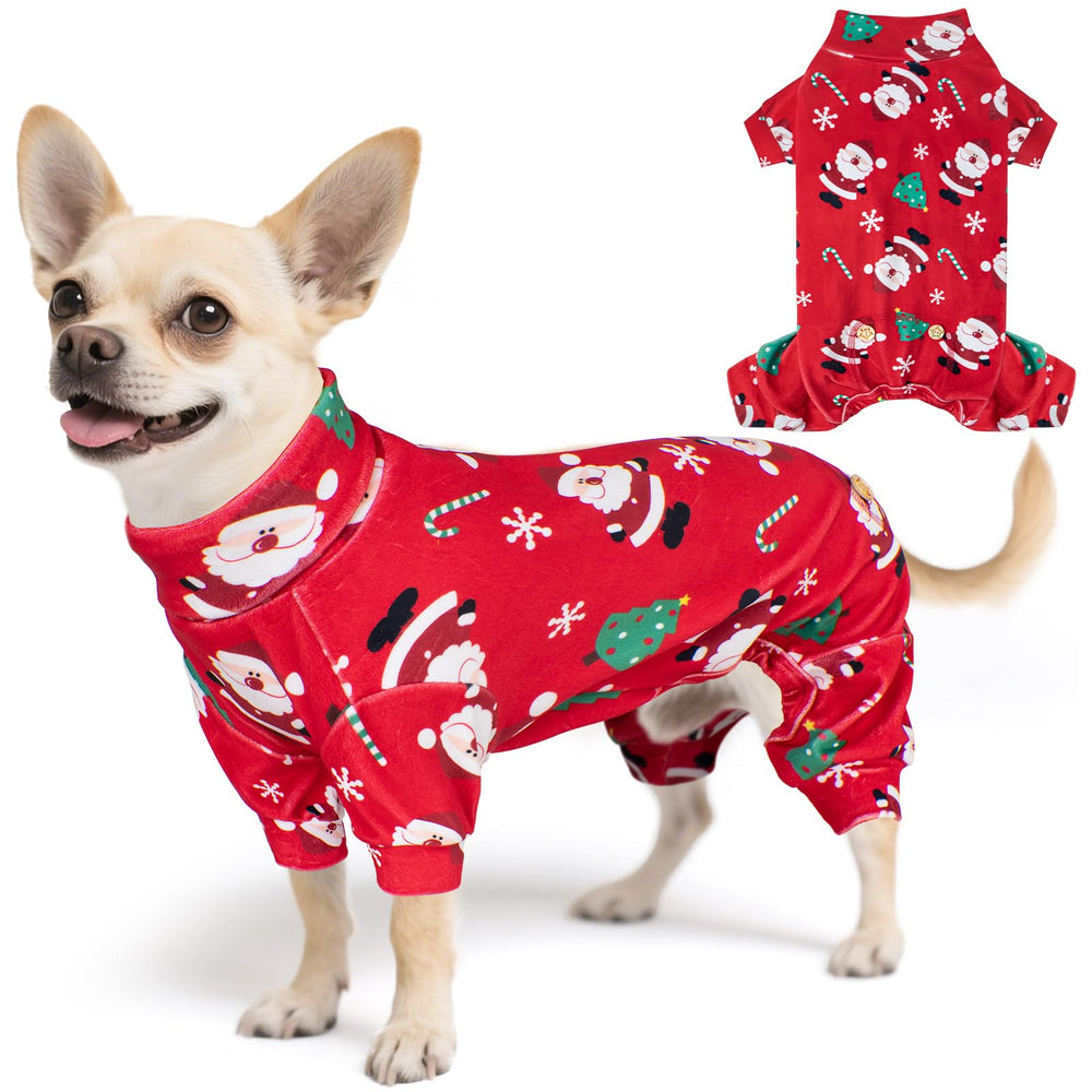 Pijama KYEESE para perro con diseño navideño y cuello alto, ideal para fiestas.