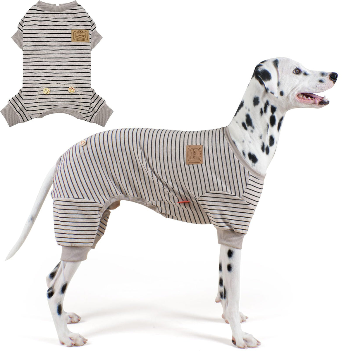 Pijama KYEESE para perro con rayas marfil y marrón, cómodo para dormir
