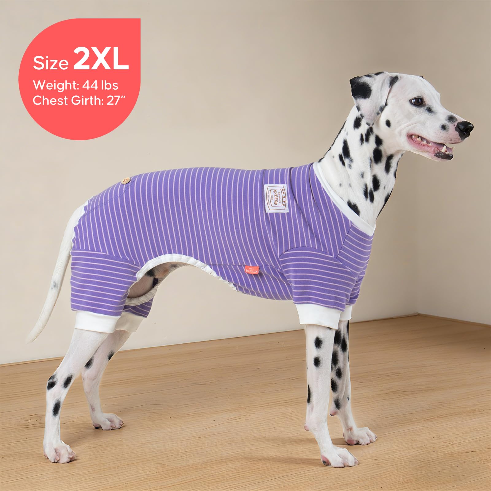 KYEESE pijama para perro rayas púrpura XX-Large, ajuste de cuatro patas para movilidad suave