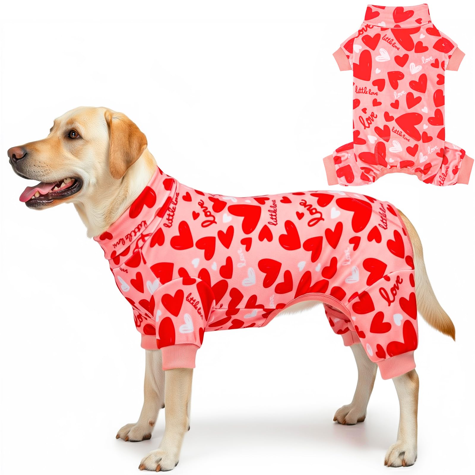 Pijama KYEESE para perro San Valentín con corazón rosa, ideal para fotos festivas.