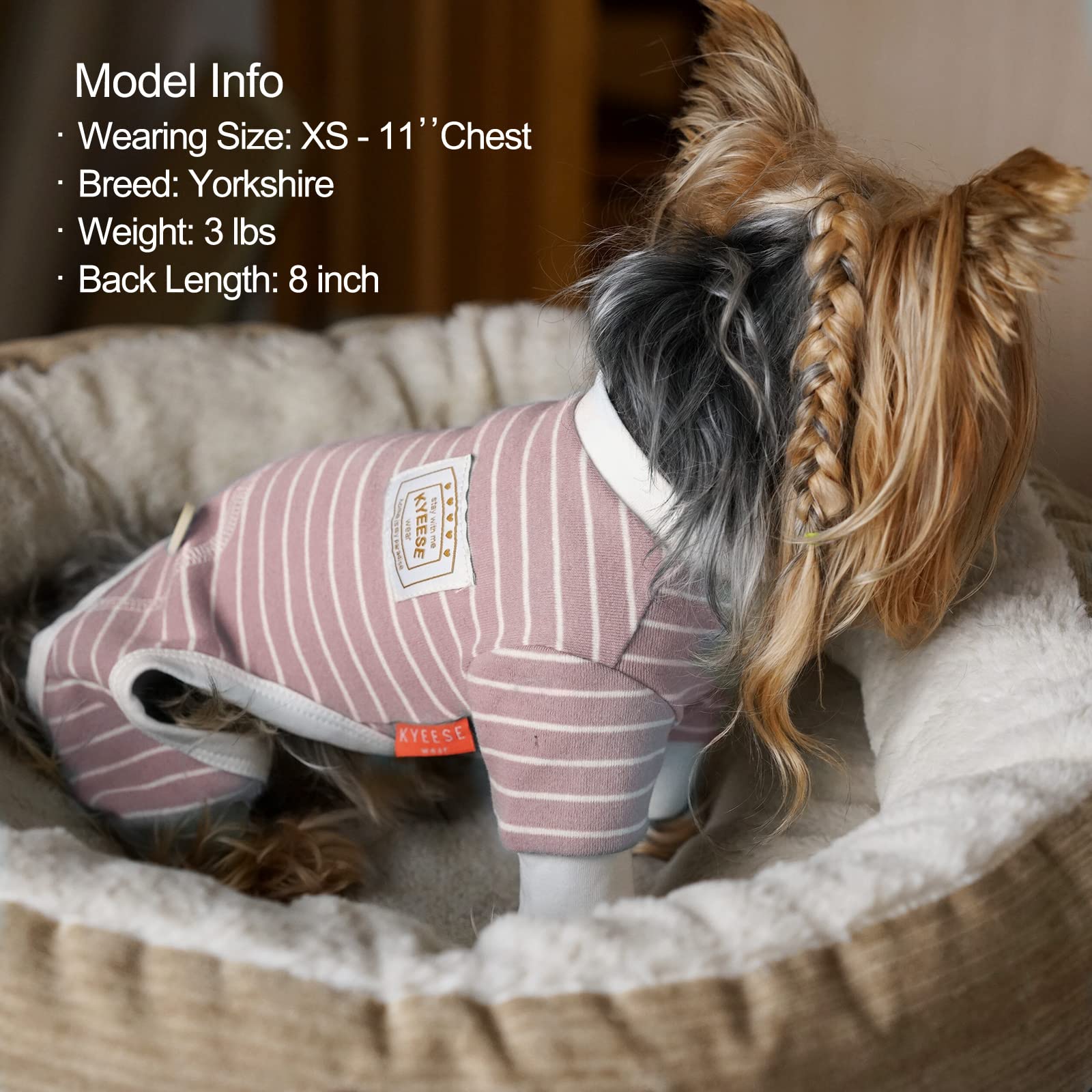 KYEESE pijama-perros-4-patas-rayas-rosado, diseño a rayas para un look relajado.