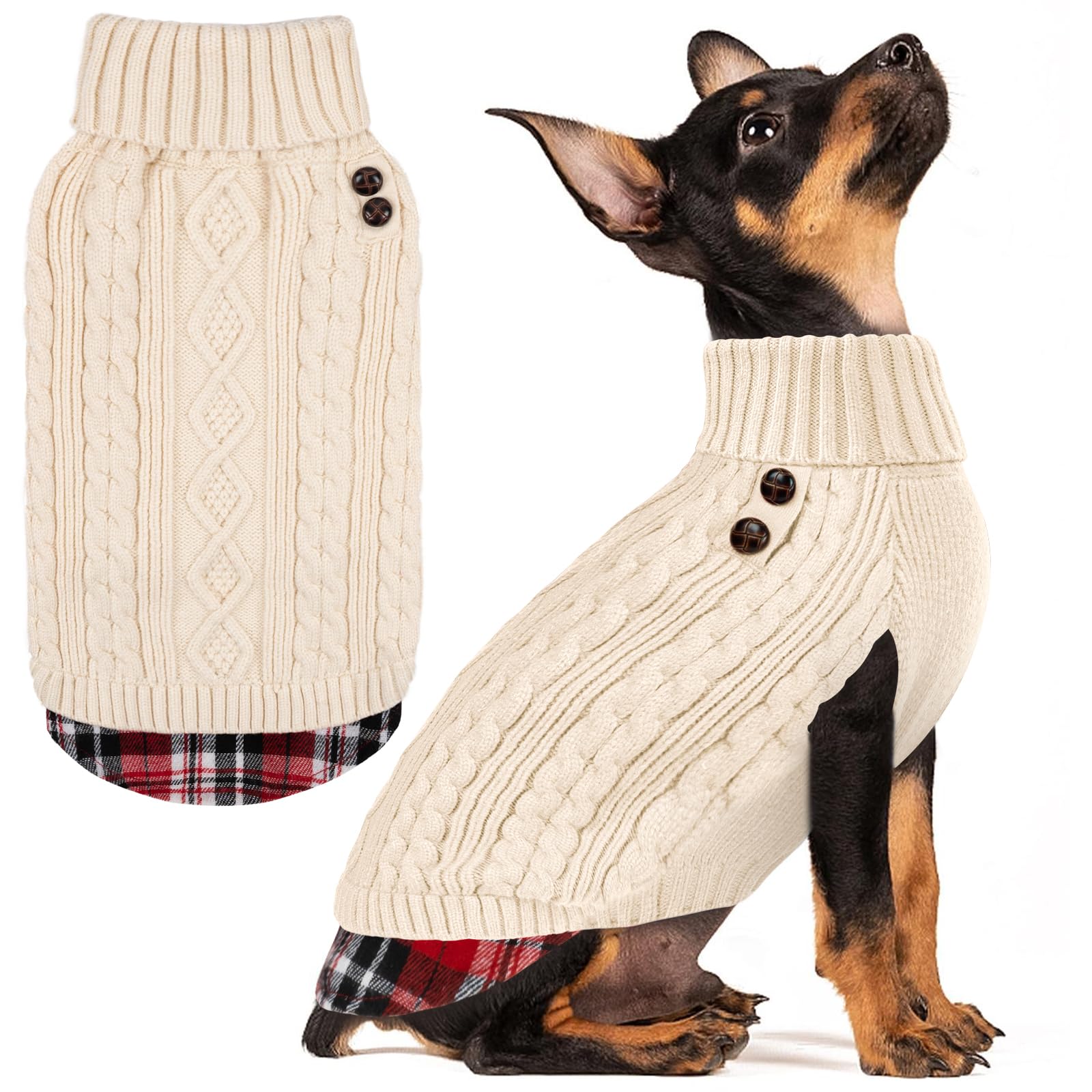 sudadera KYEESE para perro con cuello alto y parche a cuadros, ideal para vestir con estilo
