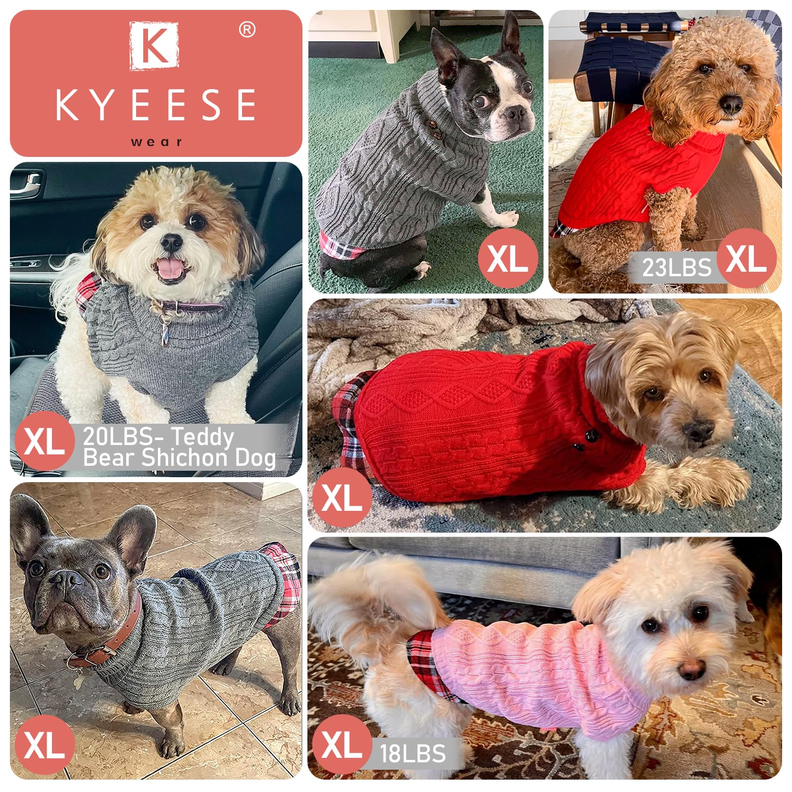 KYEESE suéter para perro con estampado de cuadros, look preppy para fotos.