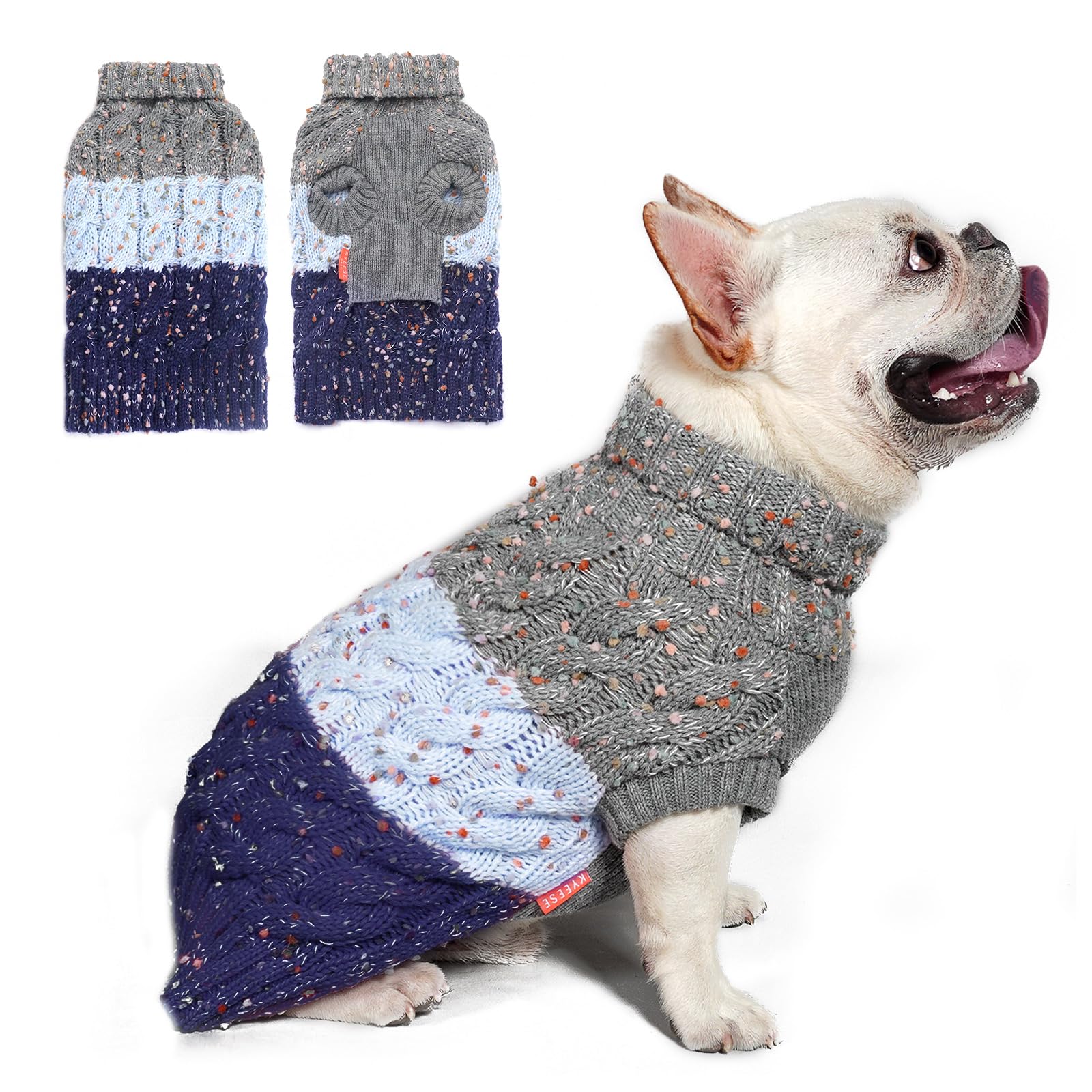 KYEESE suéter para perro en bloques de color azul marino; cómodo y cálido para paseos