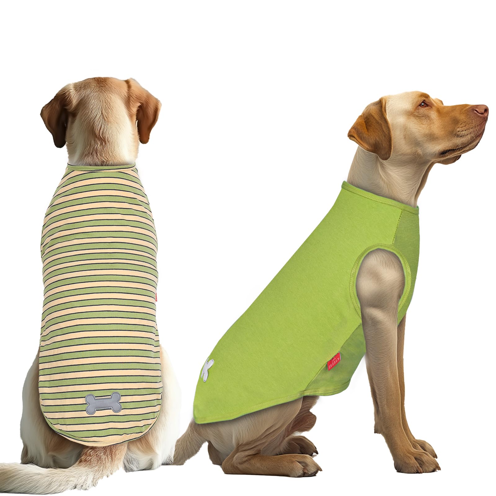 KYEESE camiseta perro 2pack rayas verde frente, sensación suave para paseos diarios.