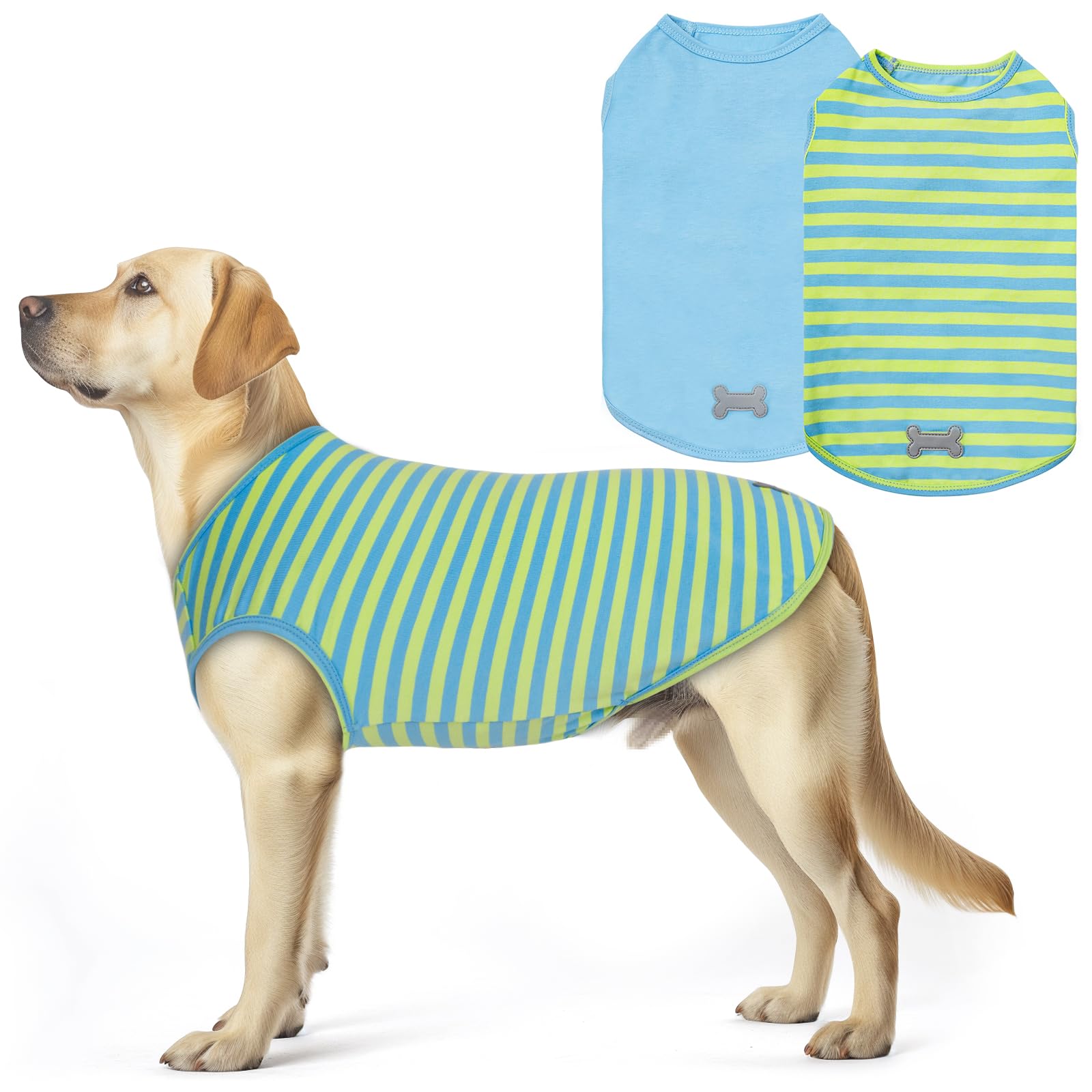 KYEESE camisetas para perro azul rayas, vista frontal para paseos diarios cómodos.