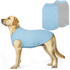Camiseta KYEESE para perro grande, azul y gris, vista frontal con tejido gofrado suave