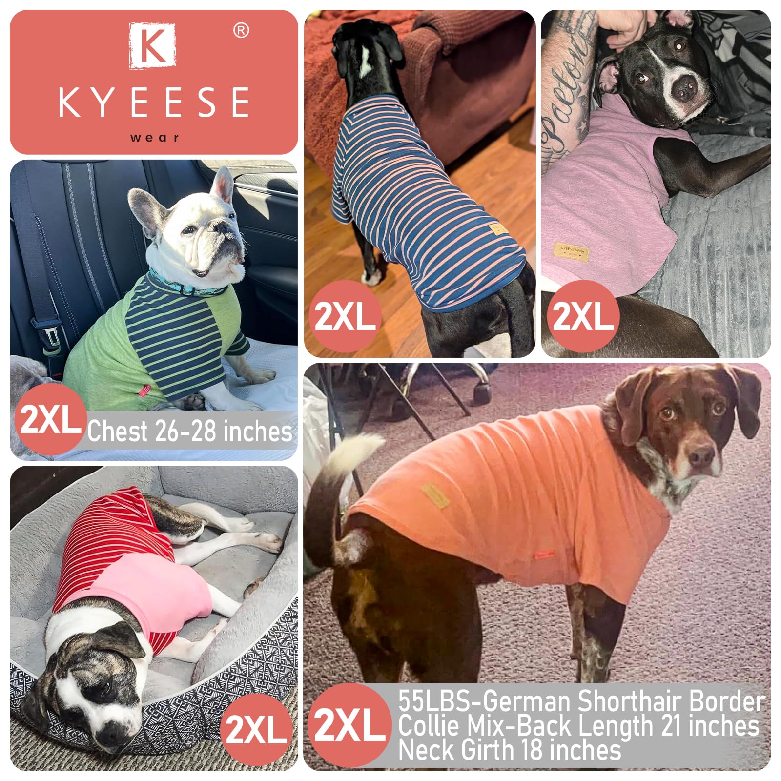KYEESE guía de tallas para ajustar al pecho del perro.