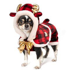 KYEESE disfraz navideño para perro con orejas de ciervo doradas, ideal para fotos festivas.