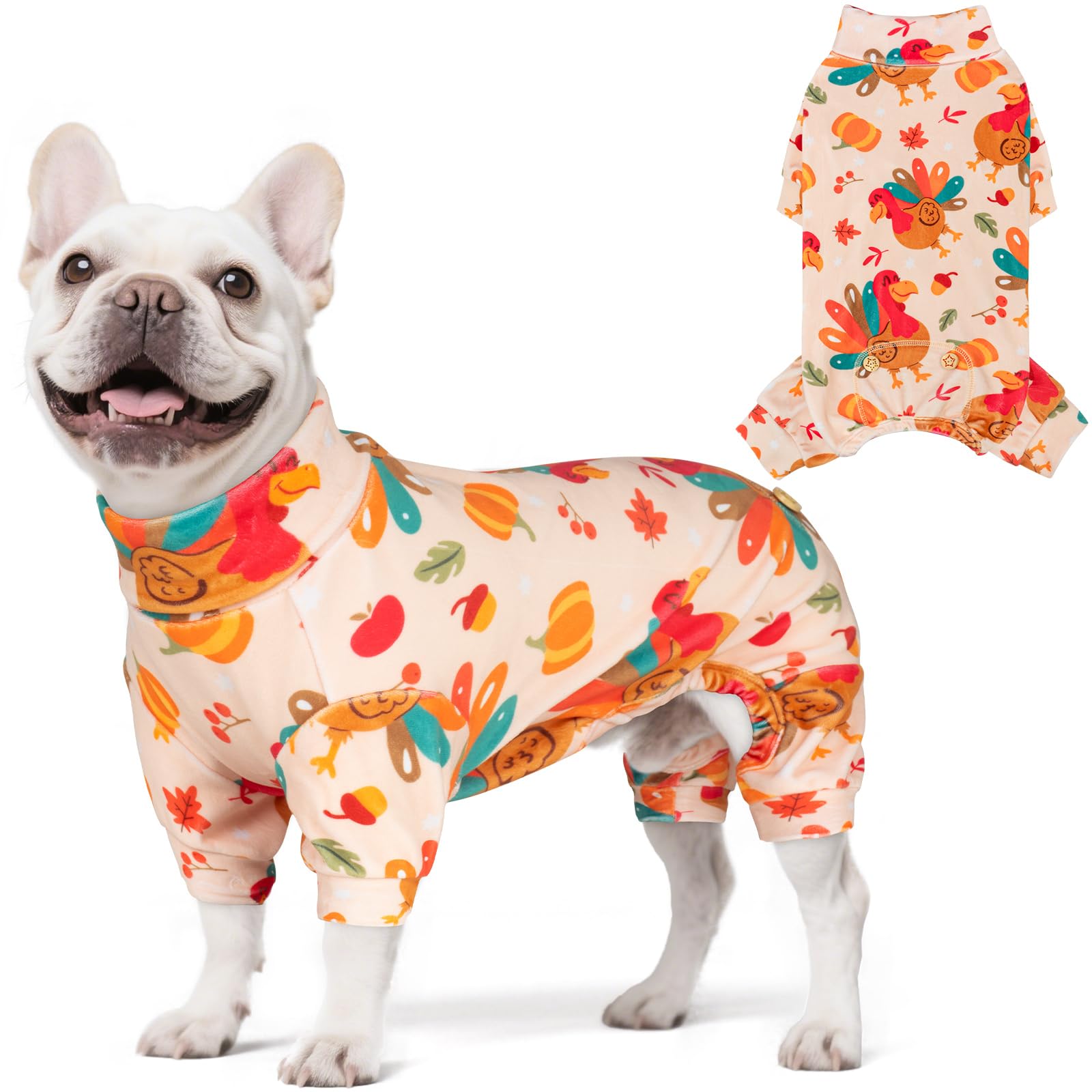 KYEESE pijama para perro con cuello alto y tema de Acción de Gracias, ideal para sesiones en familia