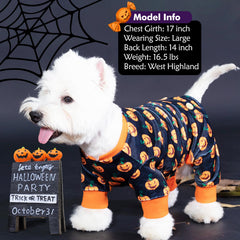 KYEESE pijama Halloween para perro pequeño, vista trasera con diseño de calabaza