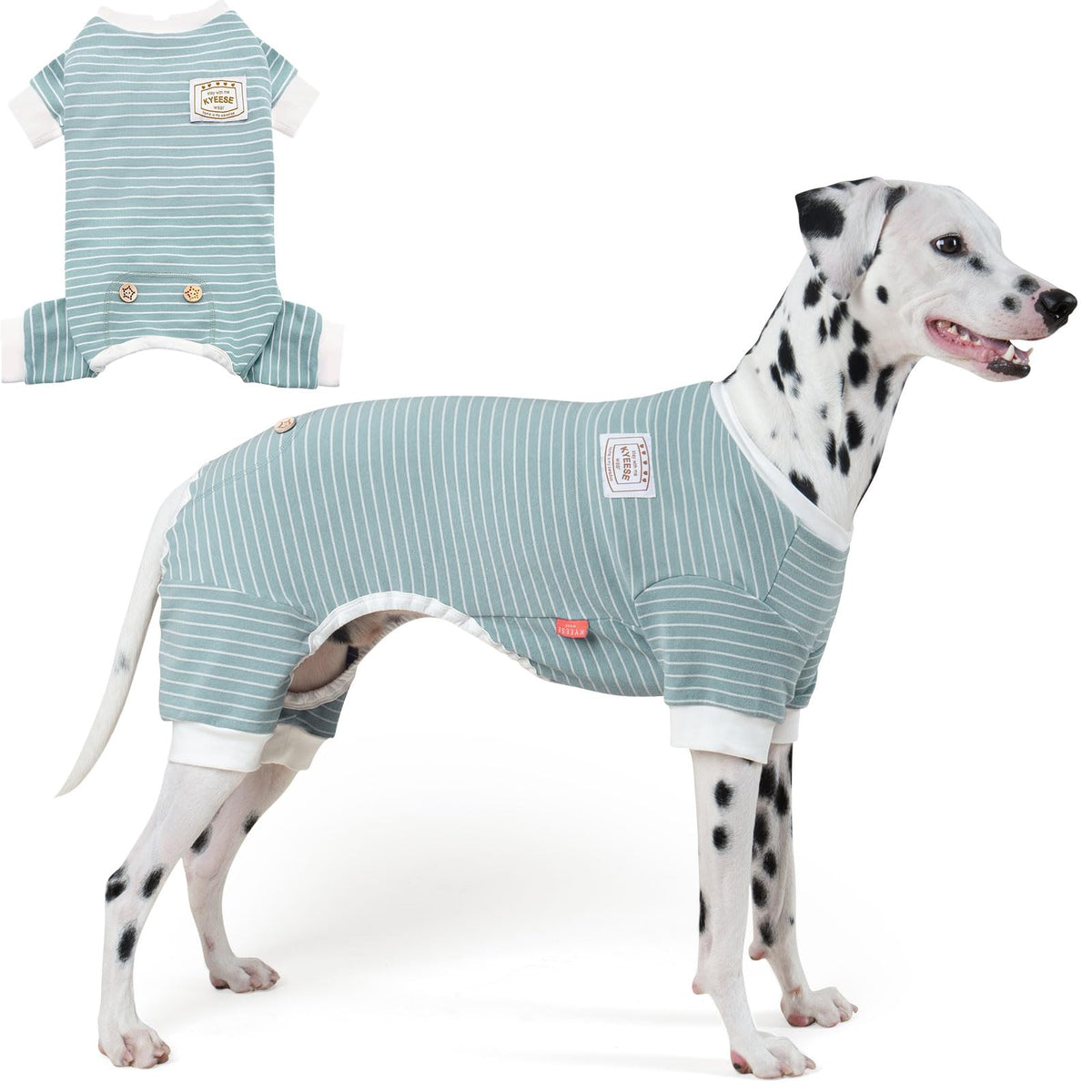 KYEESE pijama para perros con rayas verdes, frontal, descanso cómodo.