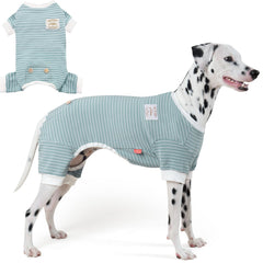 KYEESE pijama para perros con rayas verdes, frontal, descanso cómodo.