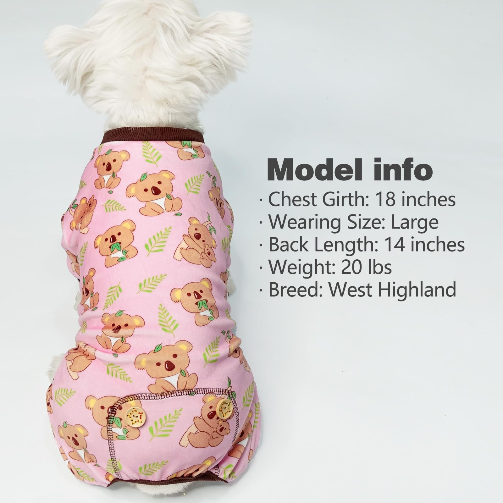 KYEESE pijamas para perros, koala talla XS, ajuste específico para razas pequeñas.