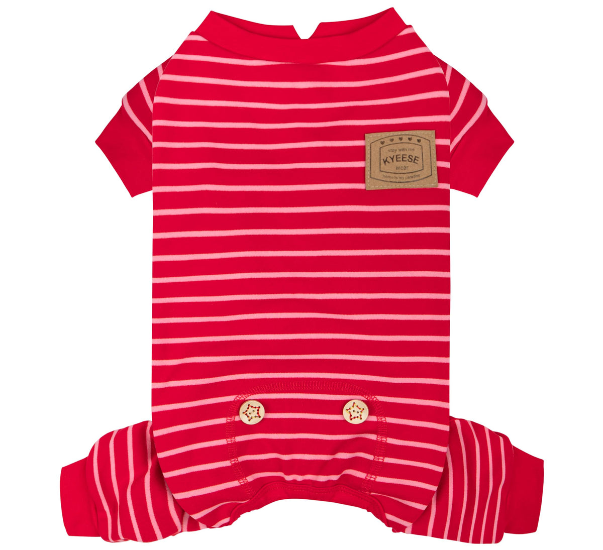 Pijamas KYEESE para perro, rayas rojas, tamaño grande, vista frontal, calidez inmediata
