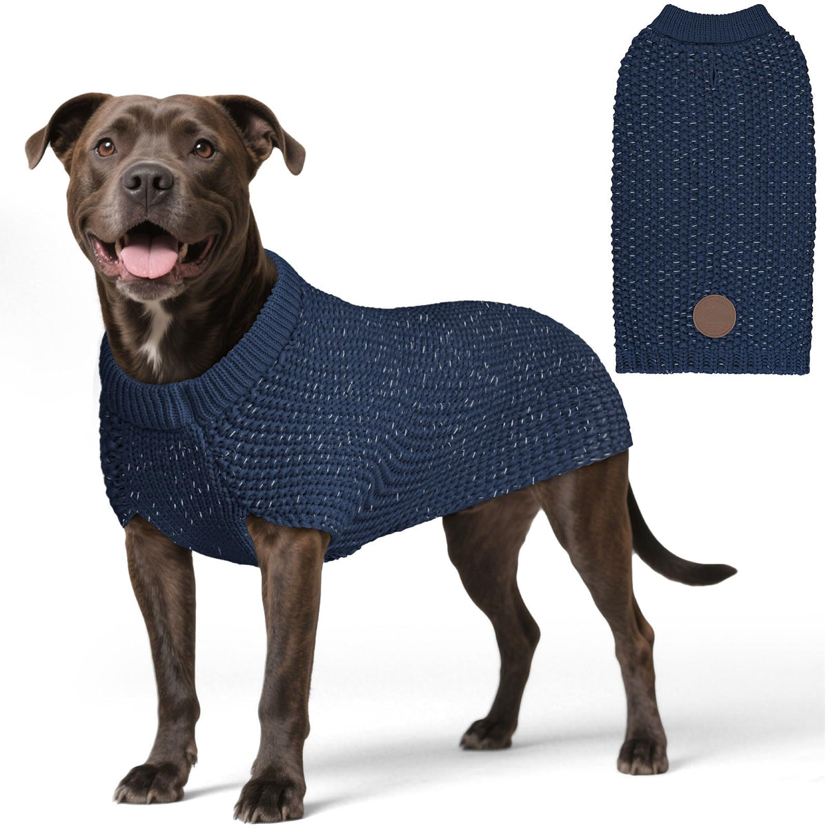 KYEESE sudadera azul marino con agujero para correa, ideal para paseos seguros.