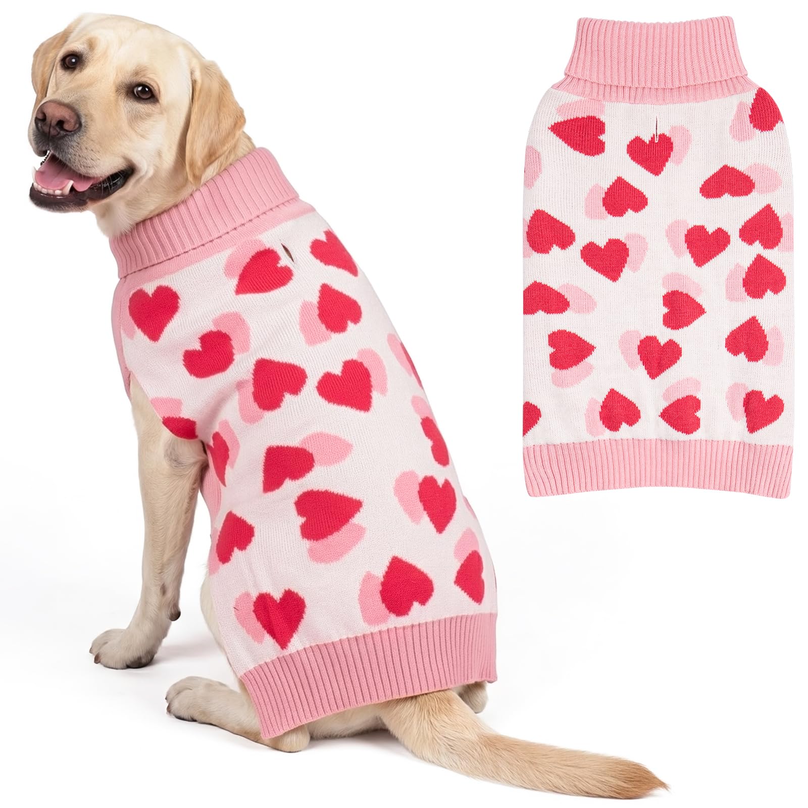 KYEESE suéter para perro grande con corazón impreso, ideal para paseos festivos.