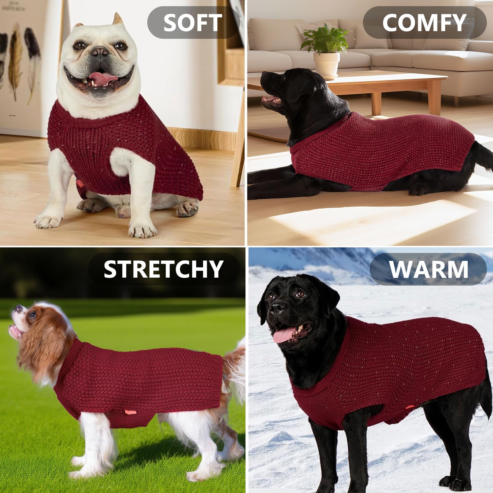 kyeeese sudadera perro tejido grueso rojo oscuro, calidez suave