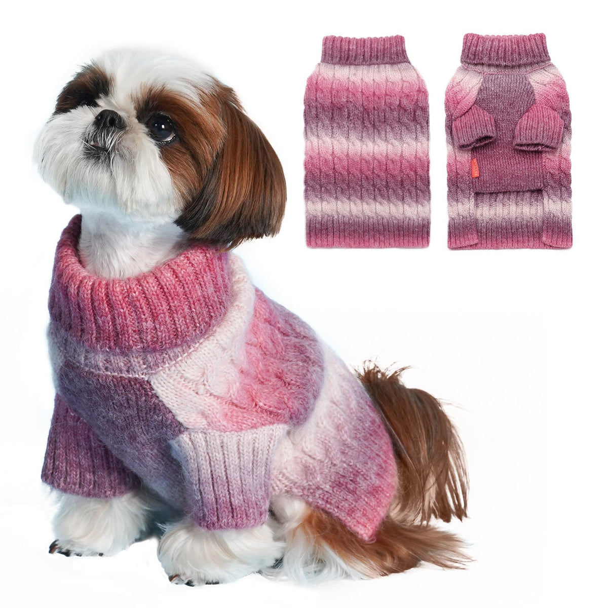 KYEESE sudadera para perro con tejido trenzado y color gradiente púrpura, cálida y elegante.