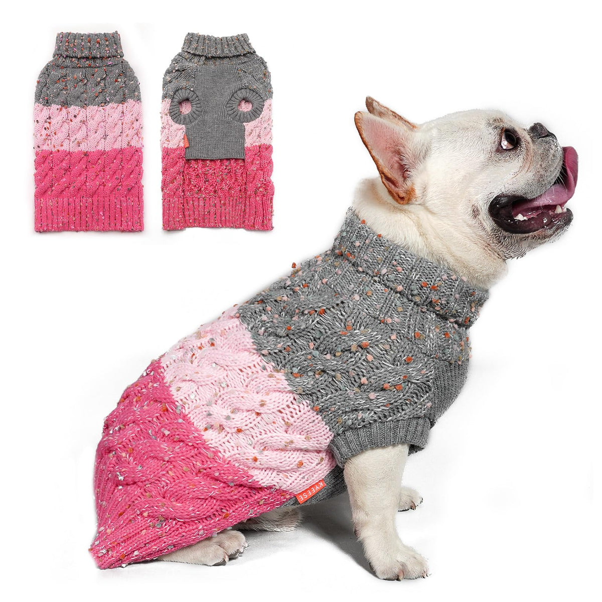 KYEESE suéter para perro con bloques de color rosado, cálido para otoño.