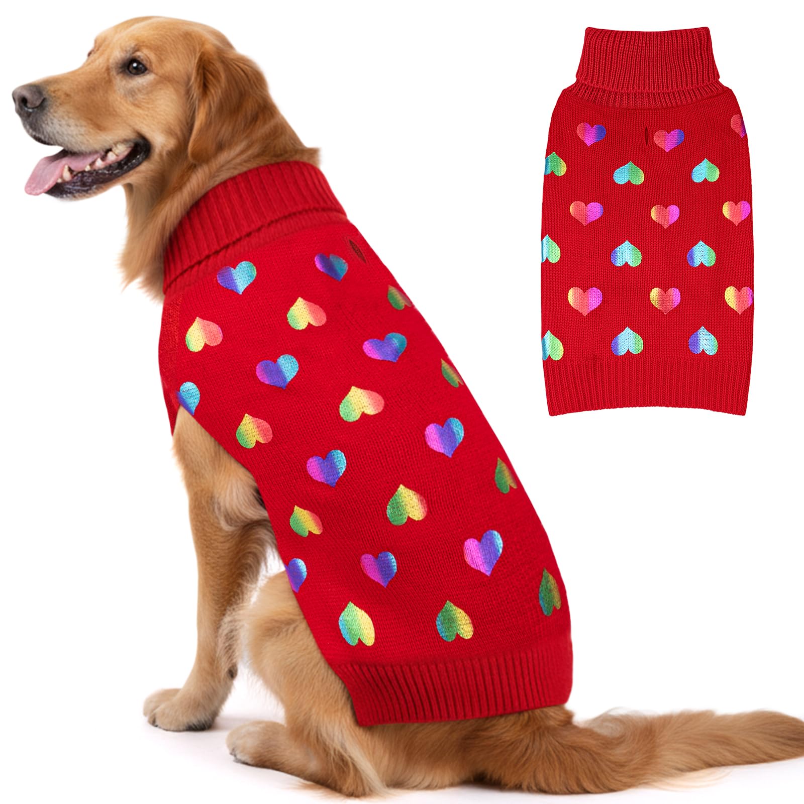 KYEESE suéter de San Valentín para perros grandes con corazones brillantes, ideal para paseos festivos