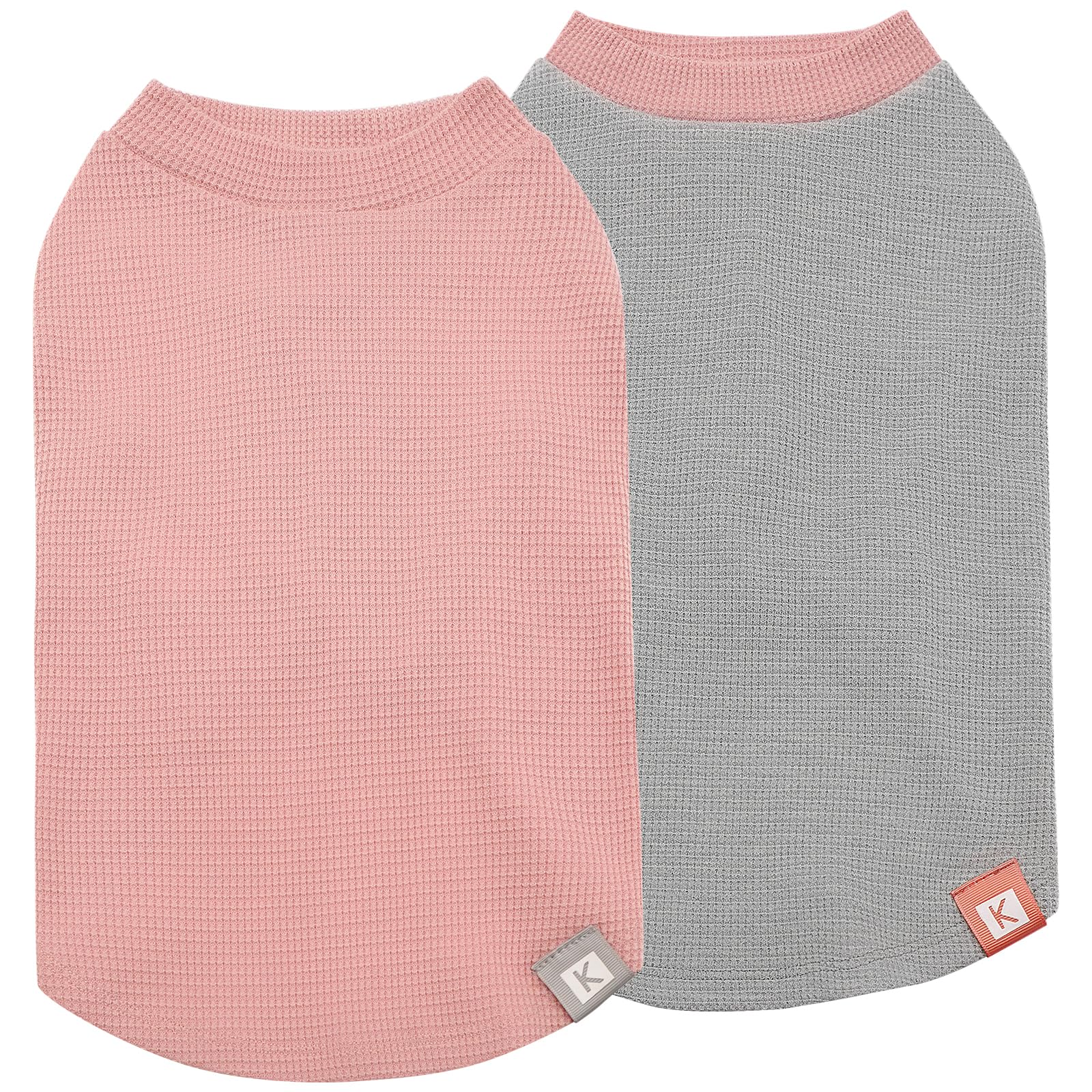 KYEESE dos camisas waffle para perros en rosa gris, confort ligero para días frescos