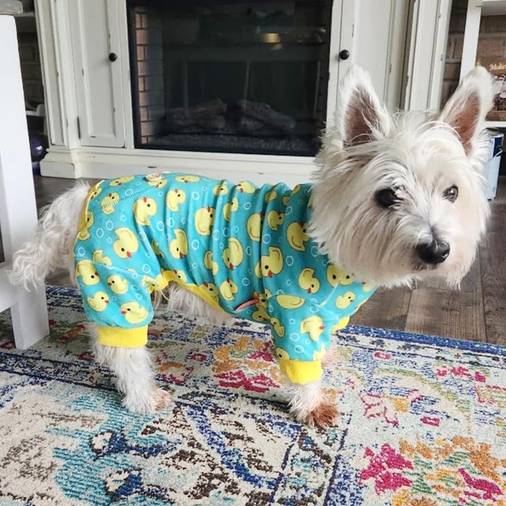 Pijama KYEESE para perro con estampado de patos amarillos, suave.