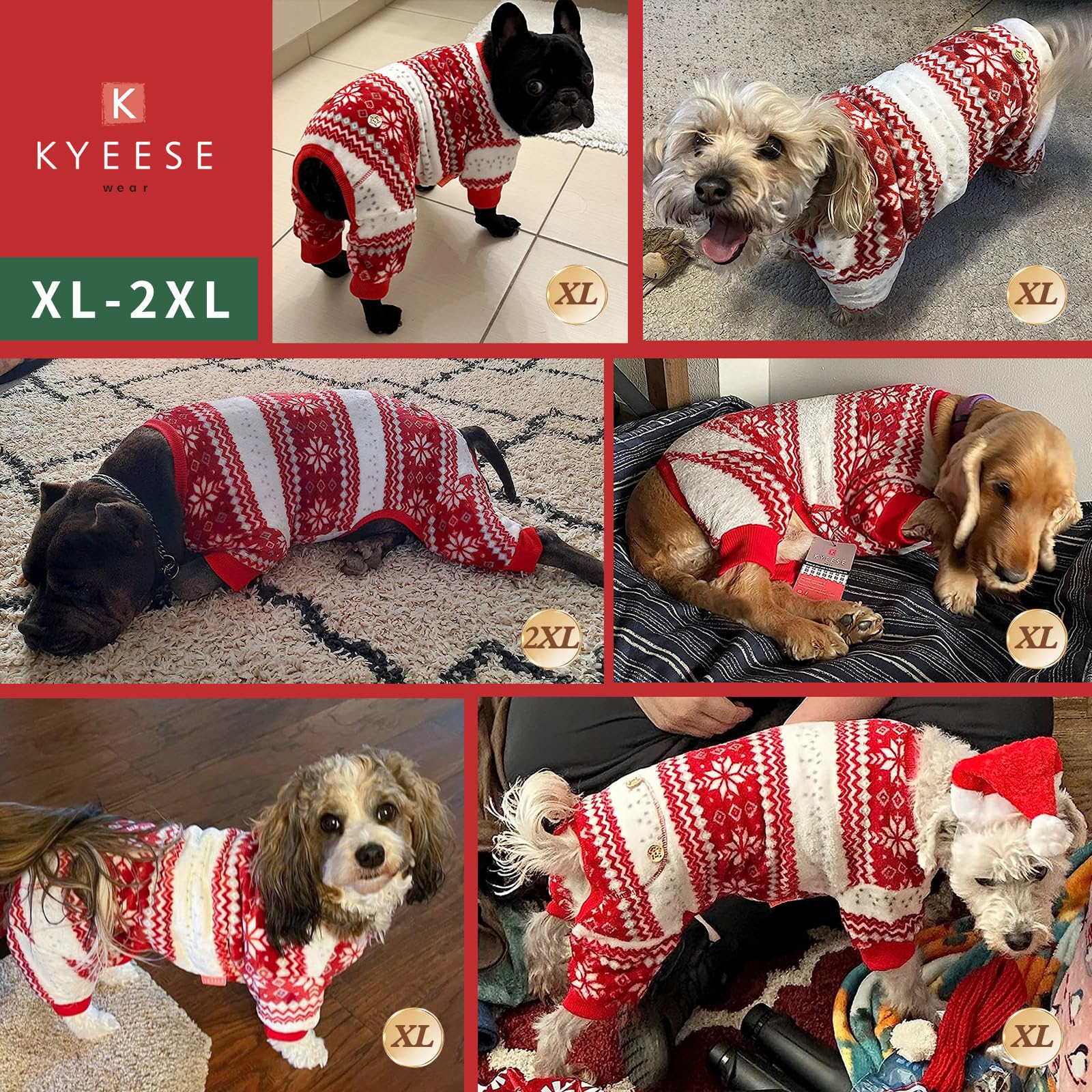 KYEESE pijama disponible en tallas S a 3XL para diversidad de razas.