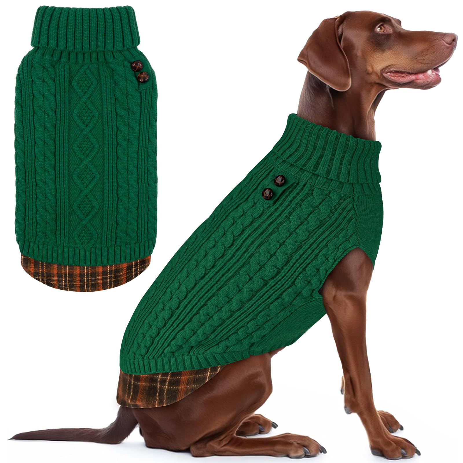 KYEESE suéter para perros grandes con cuello alto y gingham, ideal para clima frío.