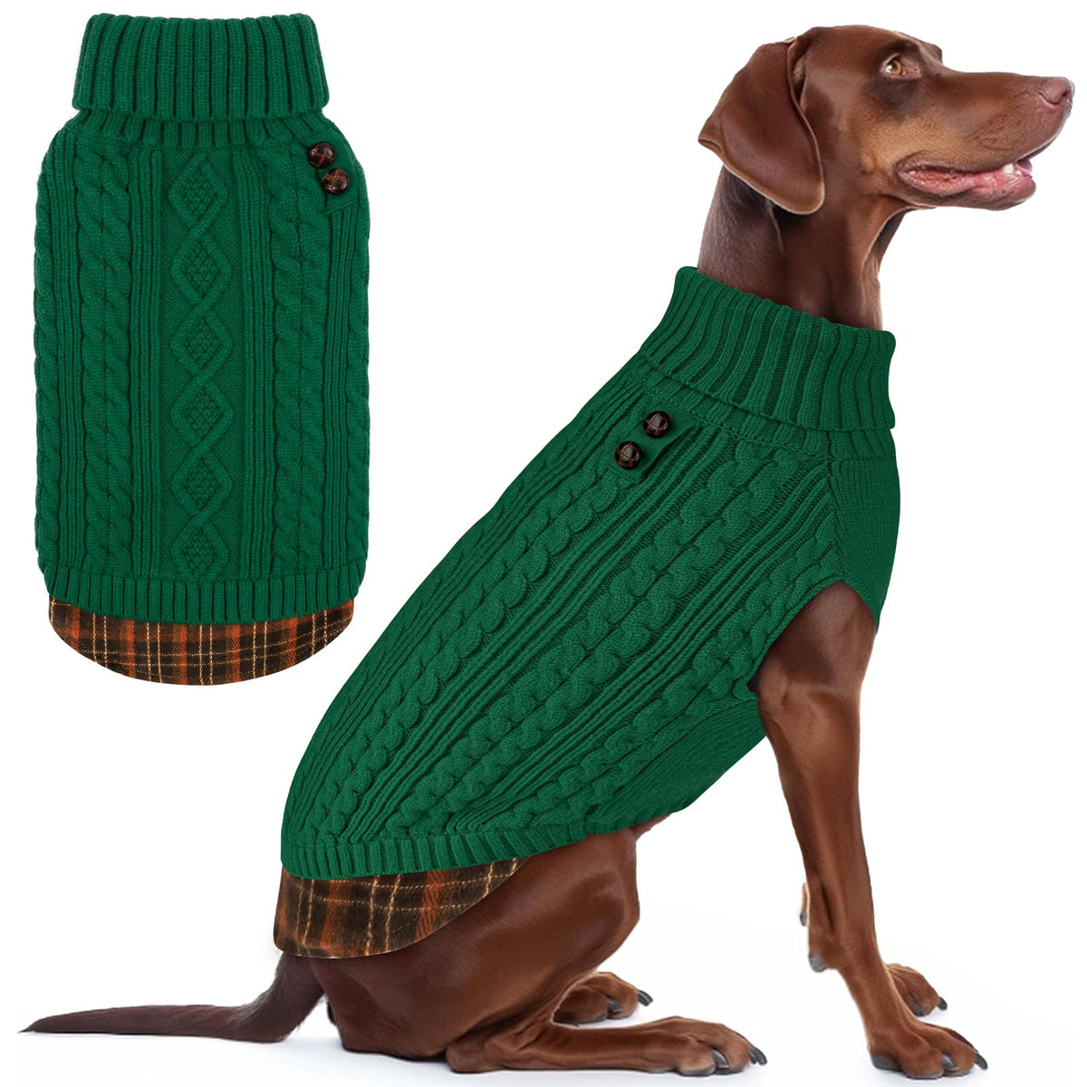 KYEESE suéter para perros grandes con cuello alto y gingham, ideal para clima frío.