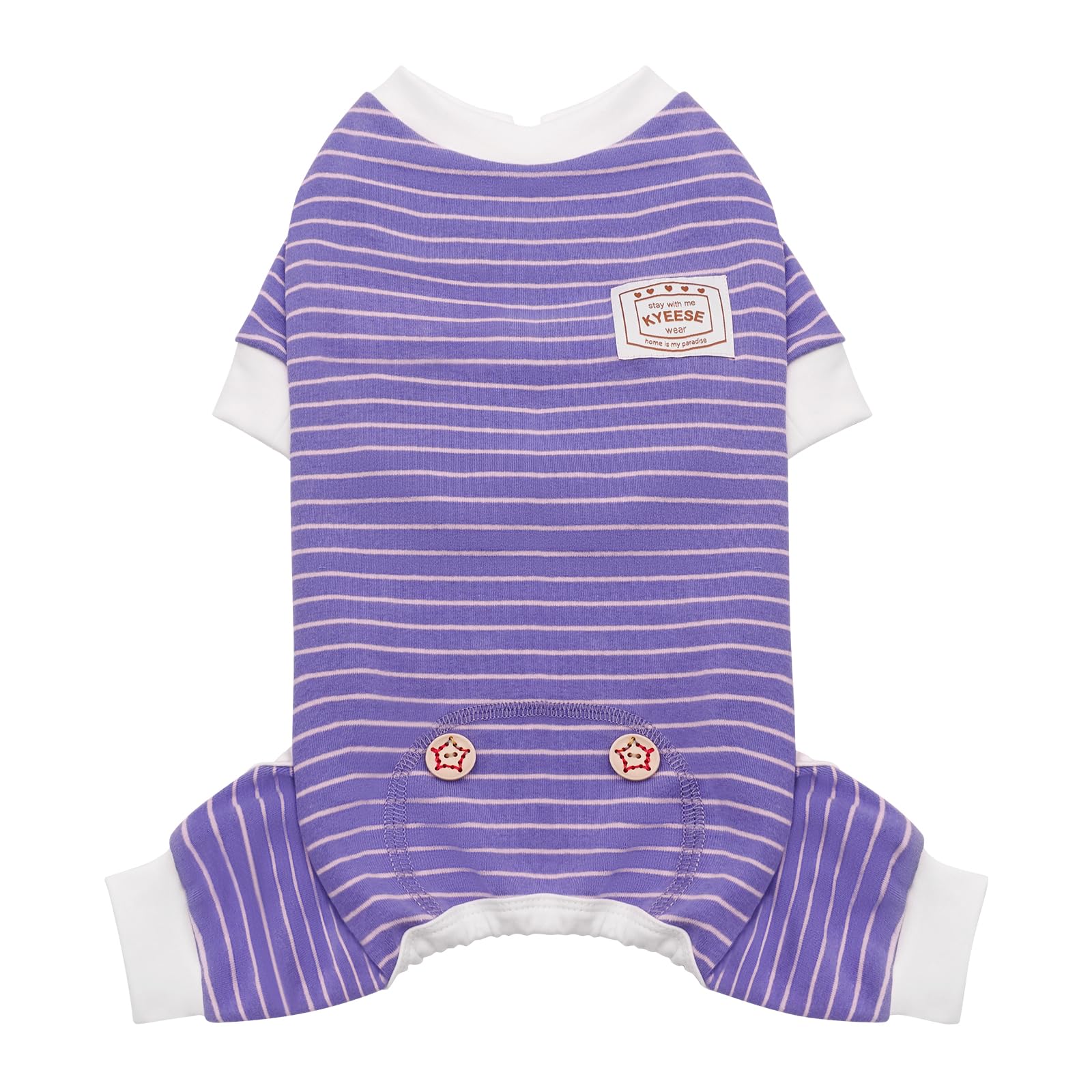 KYEESE Pijama para perros, rayas moradas, frente; cómodo para dormir.