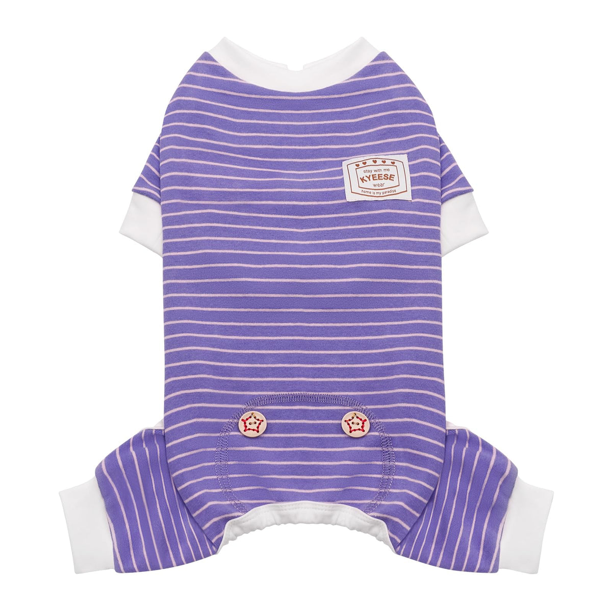 KYEESE Pijama para perros, rayas moradas, frente; cómodo para dormir.