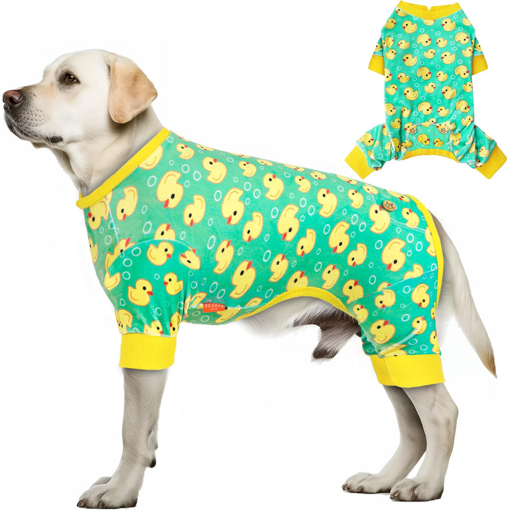 Pijama KYEESE para perro en terciopelo con patos amarillos, cómodo y suave.