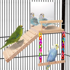 Kyouki plataforma para aves con espejo acrílico, ideal para interacción visual segura.